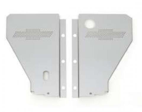 Chevy Radiator Filler Panels, For CCI Tubular Core Support & Cross-Flow Radiator, Stainless Steel, With Bowtie, 1955
