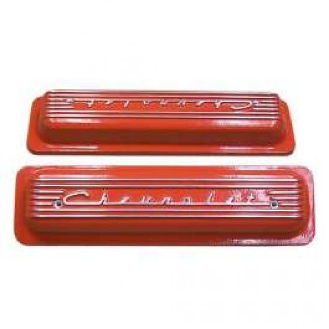 Chevy Valve Covers, Classic-Style, Aluminum, Orange, 1955-1957