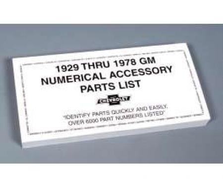 GM Numerical Accessory Parts List,1929 Thru 1978