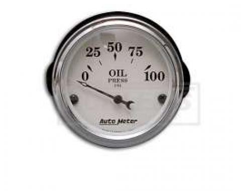 Chevy Custom Oil Pressure Gauge, White Face, With Black Vintage Needle, AutoMeter, 1955-1957