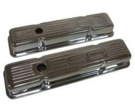 Chevy Small Block Chrome Valve Covers With 350 Logo, Short, 1955-1957