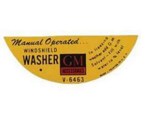 Chevy Windshield Washer Jar Decal, Manual, 1955-1957