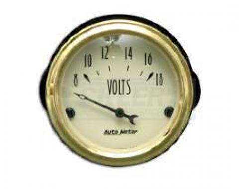 Chevy Custom Voltmeter, Beige Face, With Black Needle, AutoMeter, 1955-1957