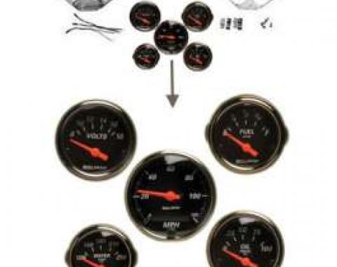 Chevy Gauge Panel Kit, Custom Aluminum, With Black Gauges &Orange Needles, 1955-1956