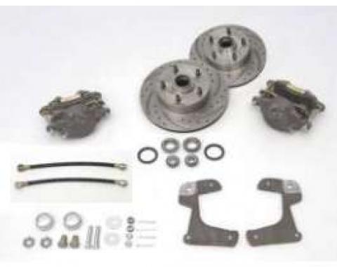 Chevy Disc Brake Kit, Front, At Spindle, With Drilled & Sweep Slotted Rotors, 1955-1957