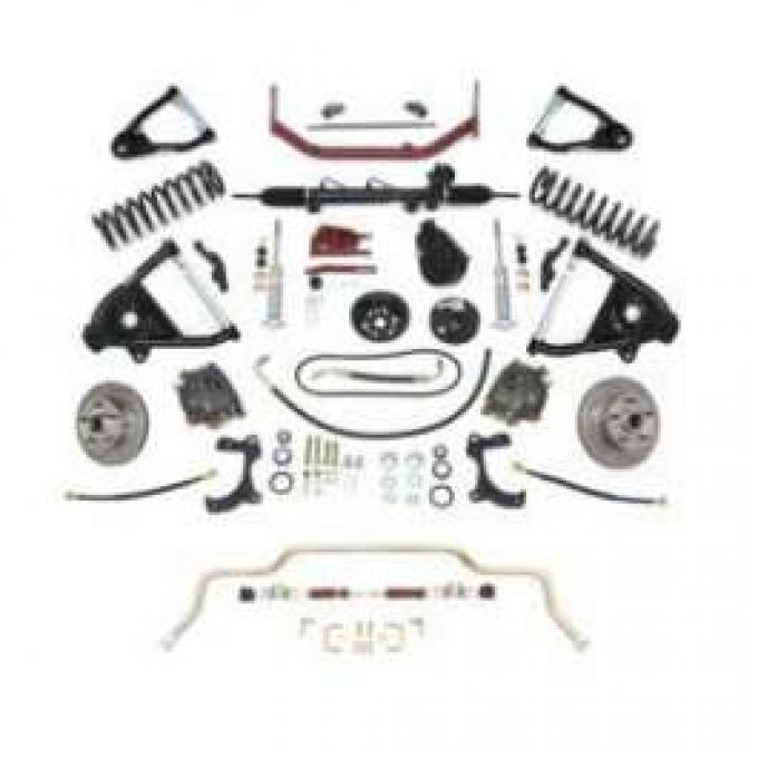 Chevy Complete Independent Front Suspension Kit, Small Block, With Standard Coil Springs And Drilled, Sweep Slotted Rotors, 1955-1957