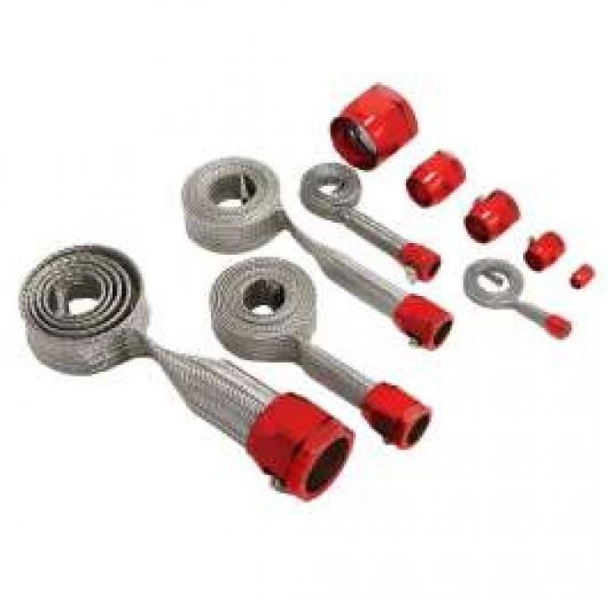Chevy Hose Cover Kit, Stainless Steel, Universal, With Red Clamps 1955-1957