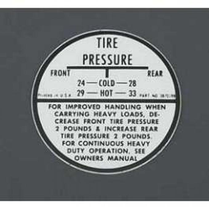Chevy Tire Inflation Glove Box Decal, 1955-1957
