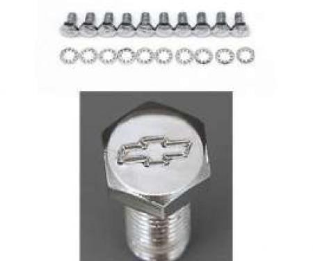 Chevy Bowtie Timing Chain Cover Bolt Set, Small Block, Chrome, 1955-1957