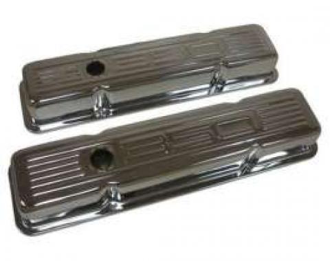 Chevy Small Block Chrome Valve Covers With 350 Logo, Tall, 1955-1957