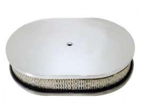 Chevy Air Cleaner, Oval Smooth Chrome Aluminum, 12