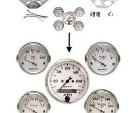 Chevy Gauge Panel Kit, Custom Aluminum, With White Gauges, Black Vintage Needles, 1955-1956