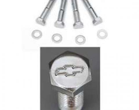 Chevy Bowtie Water Pump Bolt Set, With Long Water Pump, Chrome, Small Block, 1955-1957