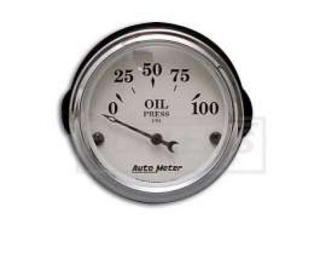 Chevy Custom Oil Pressure Gauge, White Face, With Black Vintage Needle, AutoMeter, 1955-1957