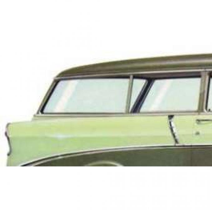 Chevy Rear Curved Quarter Glass, Right, Clear, 2-Door Wagon, 1955-1957