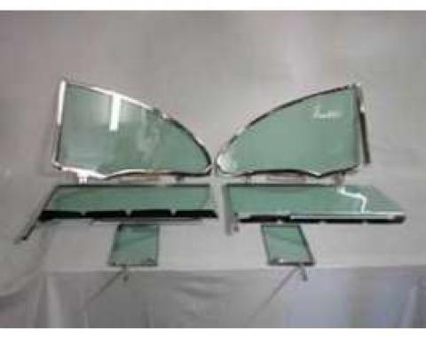 Chevy Side Glass Set Installed With Frames, Tinted, 2-Door Hardtop, 1955-1957