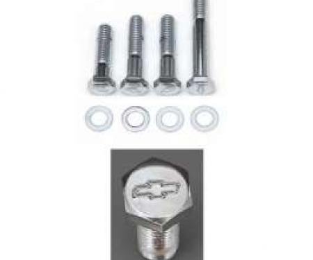 Chevy Bowtie Water Pump Bolt Set, Small Block With Short Water Pump, Chrome, 1955-1957