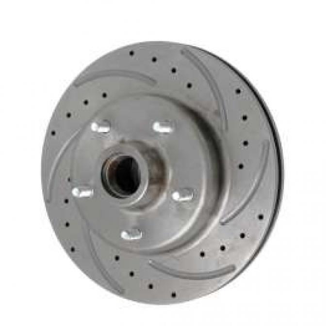 Chevy Front Disc Brake Rotor, Drilled, Slotted & Vented, For Dropped Spindles, Right, 1955-1957