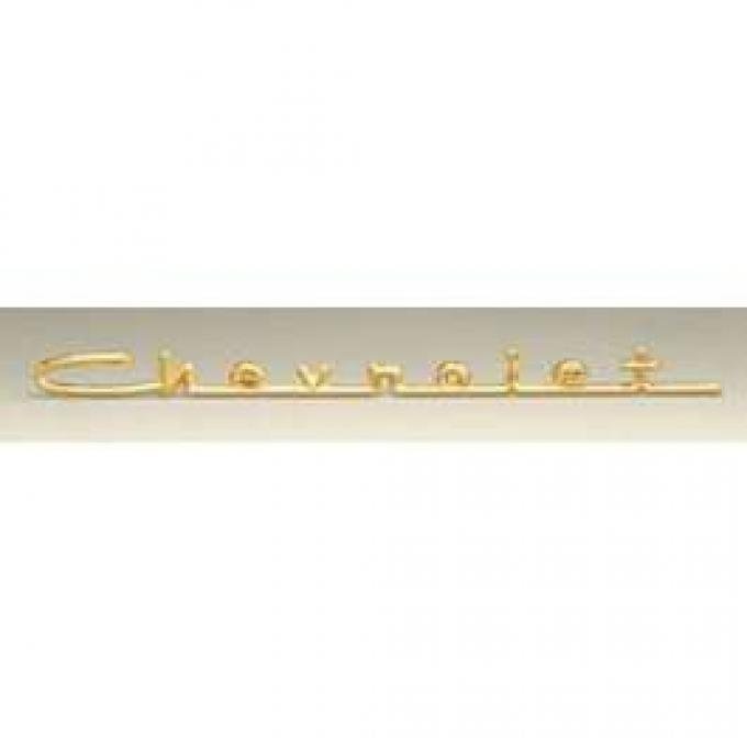 Chevy Hood Script Emblem, Bel Air 6-Cylinder, Gold, 1957