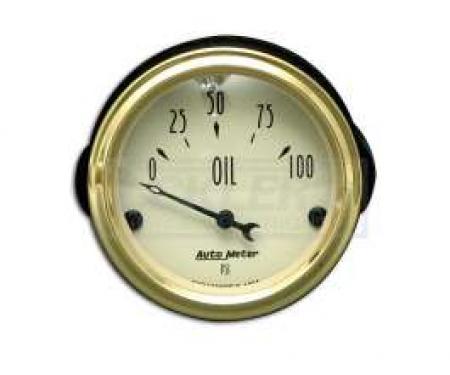 Chevy Custom Oil Pressure Gauge, Beige Face, With Black Needle, AutoMeter, 1955-1957