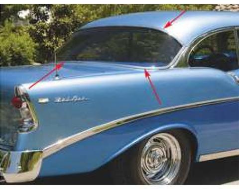 Chevy Rear Glass Moldings, Stainless Steel, 2-Door Hardtop,1955-1957