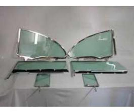 Chevy Side Glass Set Installed With Frames, Tinted, 2-Door Hardtop, 1955-1957