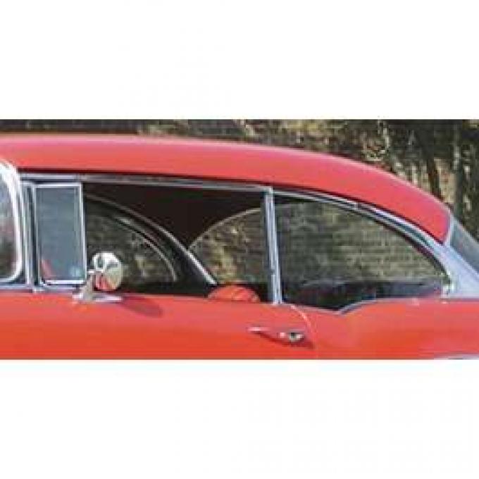 Chevy Side Glass Set Installed With Frames, Clear, 2-Door Hardtop, 1955-1957