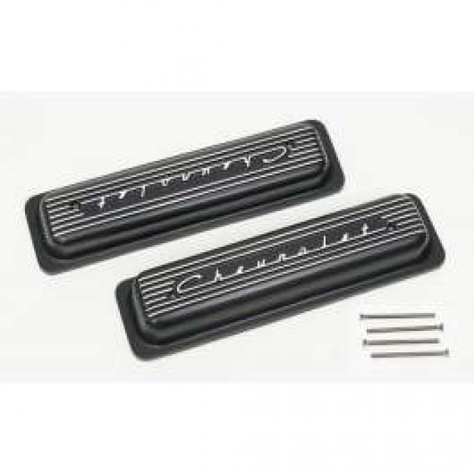 Chevy Valve Covers, Classic-Style, Aluminum, Black, 1955-1957