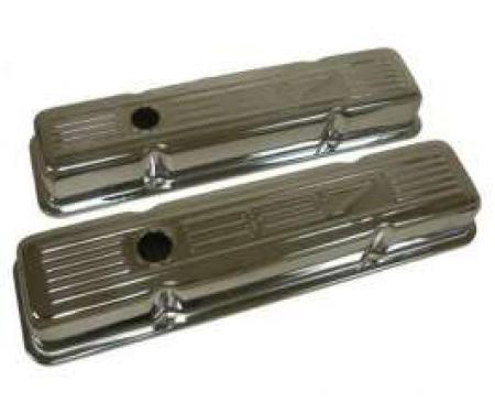 Chevy Small Block Chrome Valve Covers With 327 Logo, Short, 1955-1957