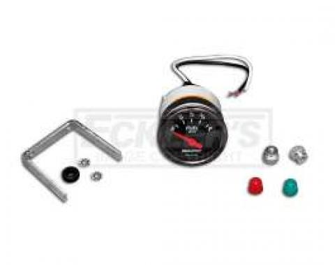 Chevy Custom Fuel Gauge, Black Face, With White Numbers & Orange Needle, AutoMeter, 1955-1957