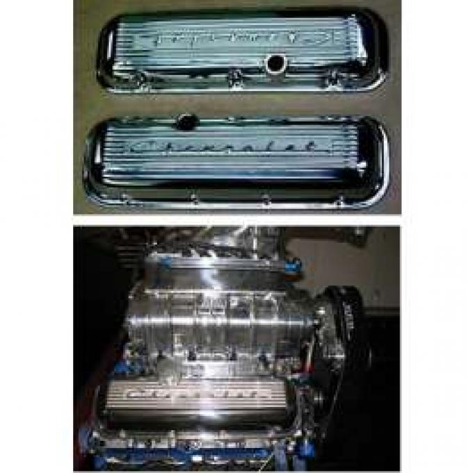 Chevy Aluminum Valve Covers, Polished, With Chevrolet Script, Big Block, 1955-1957