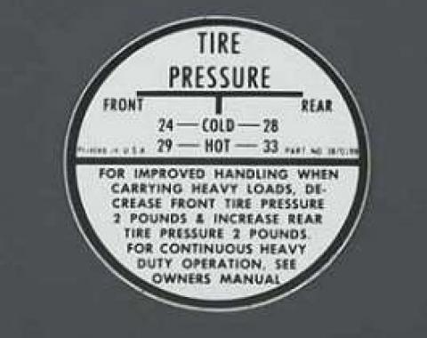 Chevy Tire Inflation Glove Box Decal, 1955-1957