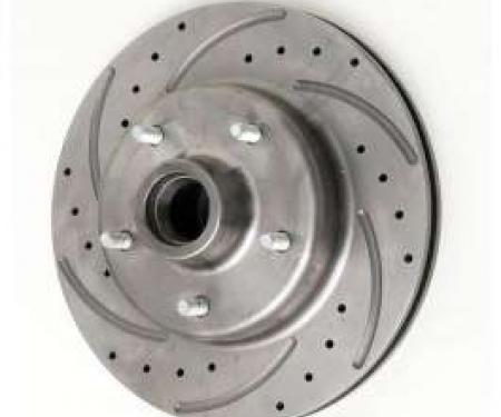 Chevy Front Disc Brake Rotor, Drilled, Slotted & Vented, For Dropped Spindles, Left, 1955-1957