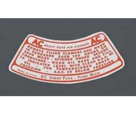 Chevy Air Cleaner Decal, 2-Barrel Carburetor, 8-Cylinder 1956-1957