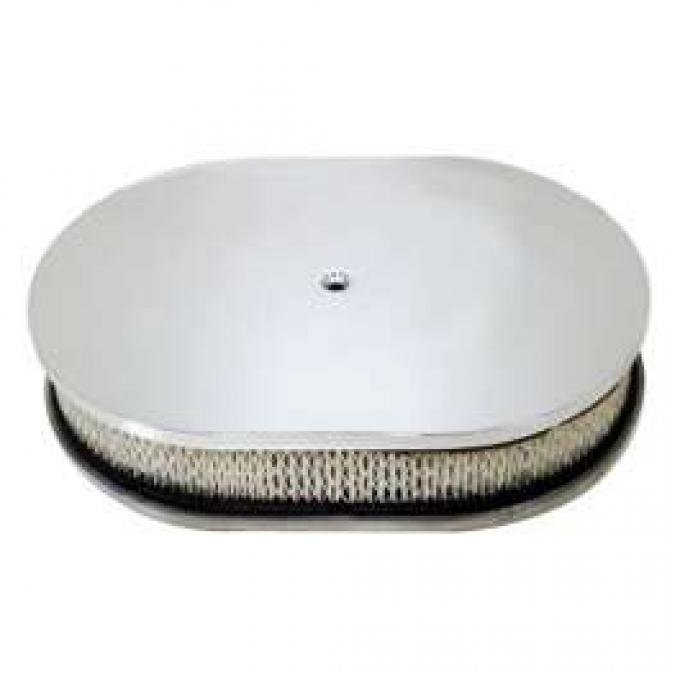 Chevy Air Cleaner, Oval Smooth Chrome Aluminum, 12