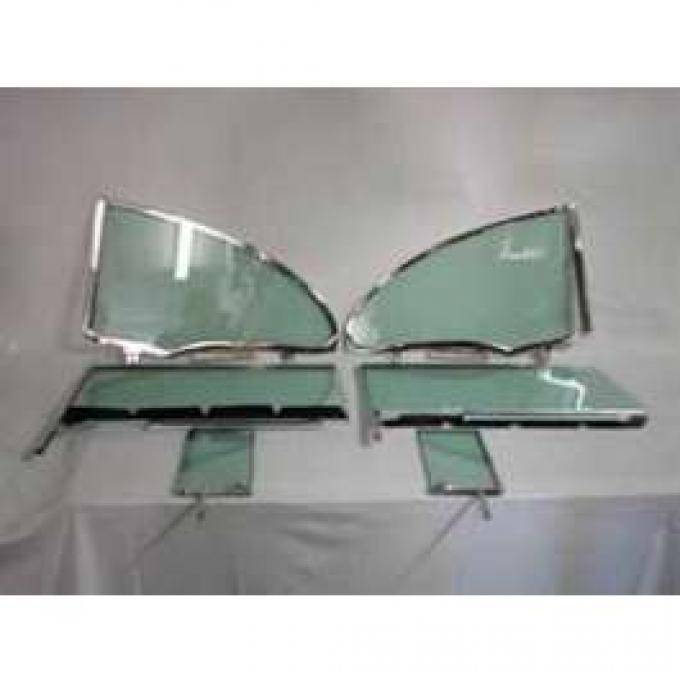 Chevy Side Glass Set Installed With Frames, Tinted, 2-Door Hardtop, 1955-1957