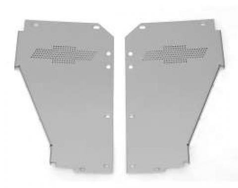 Chevy Radiator Filler Panels, Bowtie, Polished Stainless Steel, For Stock Core Support, 1955