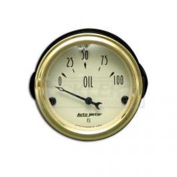 Chevy Custom Oil Pressure Gauge, Beige Face, With Black Needle, AutoMeter, 1955-1957