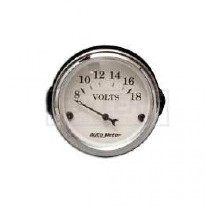 Chevy Custom Voltmeter, White Face, With Black Vintage Needle, AutoMeter, 1955-1957