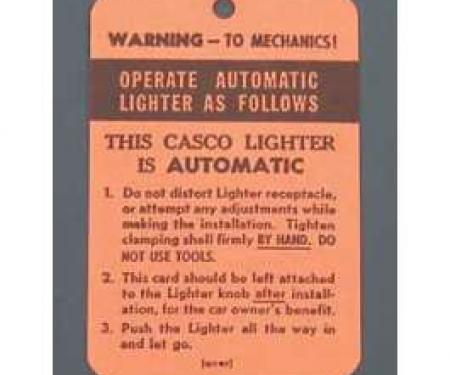 Chevy Cigarette Lighter Instruction Tag, 1955-1957