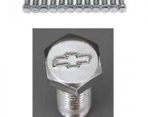 Chevy Bowtie Header Bolt Set, Small Block, Chrome, 1955-1957