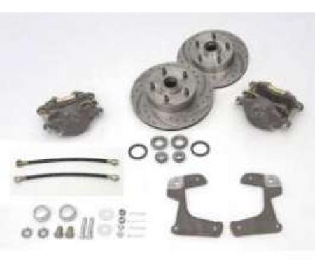 Chevy Disc Brake Kit, Front, At Spindle, With Drilled & Sweep Slotted Rotors, 1955-1957