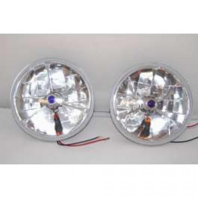 Chevy Headlights, Blue Dot Tri-Bar H-4 Halogen With Turn Signals, 1955-1957