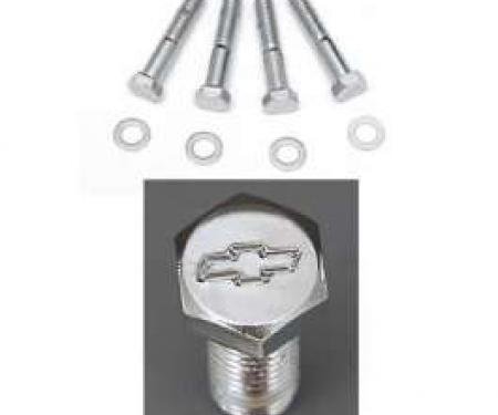 Chevy Bowtie Water Pump Bolt Set, With Long Water Pump, Chrome, Small Block, 1955-1957