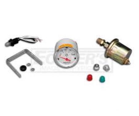 Chevy Custom Oil Pressure Gauge, White Face, With Black Numbers & Orange Needle, AutoMeter, 1955-1957