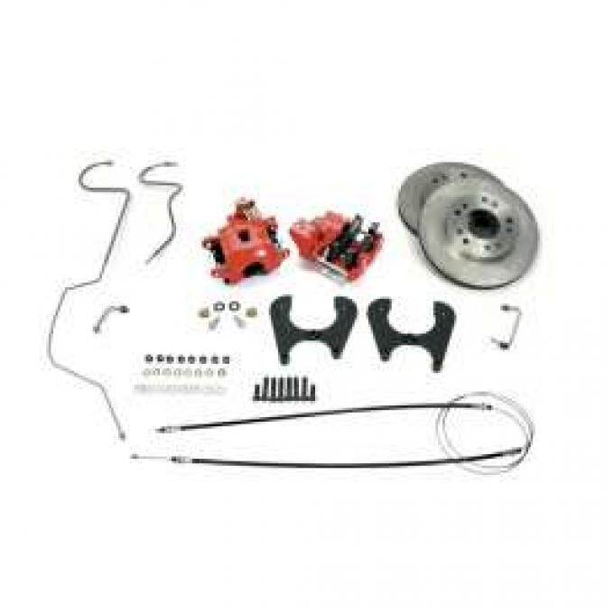 Chevy Rear Disc Brake Kit, With Red Powder Coated Calipers,1955-1957