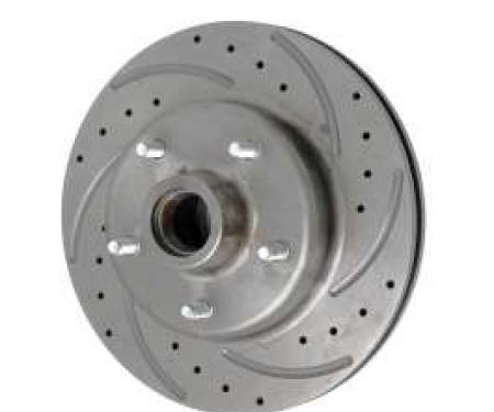 Chevy Front Disc Brake Rotor, Drilled, Slotted & Vented, For Dropped Spindles, Right, 1955-1957