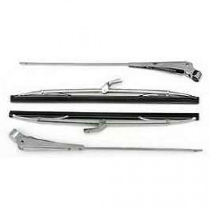 Chevy Windshield Wiper Arms & Blades, Polished Stainless Steel, 1955-1957