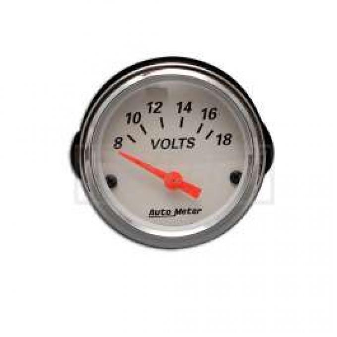 Chevy Custom Voltmeter, White Face, With Black Numbers & Orange Needle, AutoMeter, 1955-1957