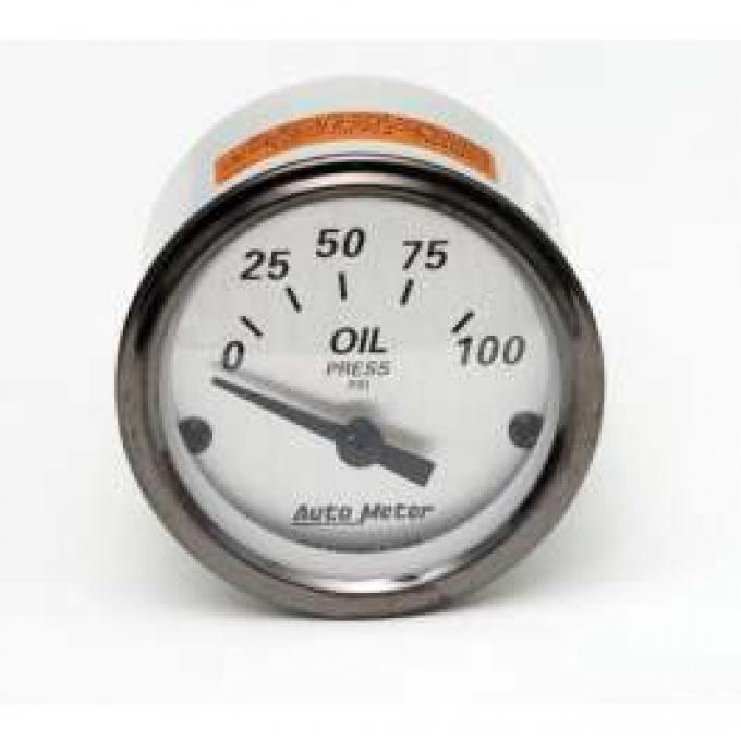 Chevy Oil Pressure Gauge, Brushed Aluminum Face, With Black Needles, AutoMeter, 1955-1957